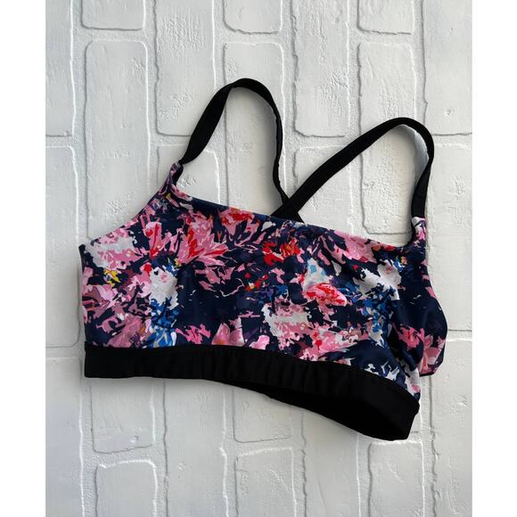 dip Women's Floral Print Criss Cross Back Athletic Yoga Sports Bra -sz L - Picture 1 of 4